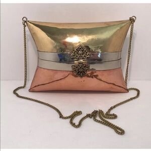 Antique 1930's 2 Tone Metal purse w/ Chain Strap